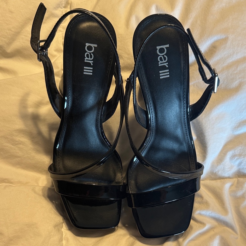 Bar III Black Patent Strappy Square Toe Block Heels